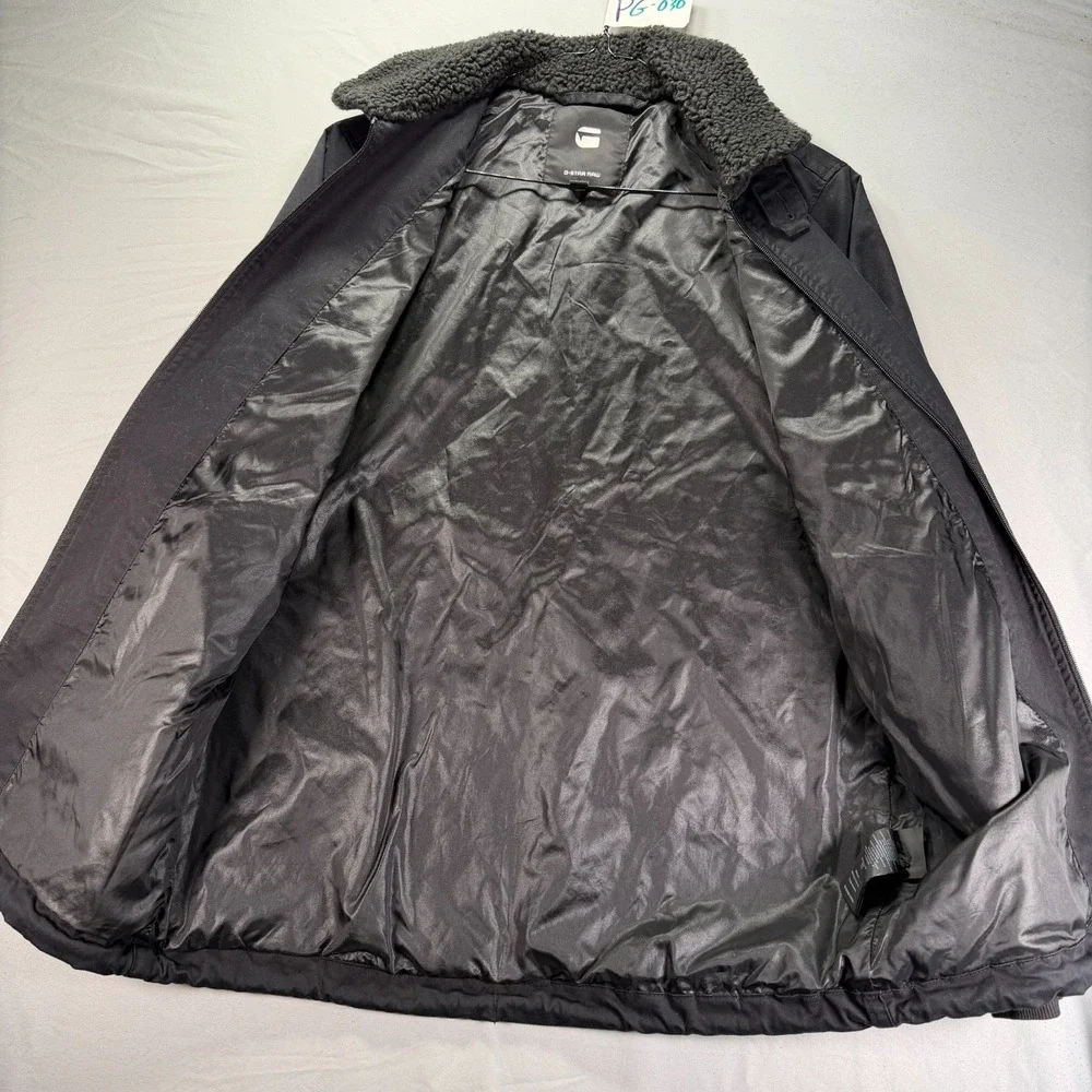 G Star Raw Jacket Mens Small Black Bomber Canvas Sherpa Collar Pockets Full Zip - Picture 7 of 13